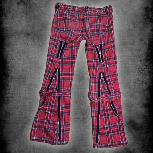 Tripp NYC goth tartan plaid red black flare wide leg pants - Picture 4 of 4
